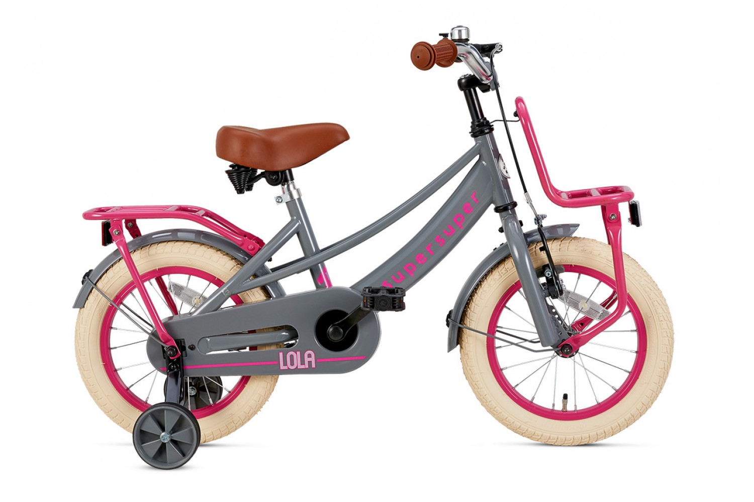 Supersuper Lola Børnecykel 14 tommer Piger Grå Lyserød Supersuper Lola Børnecykel 14 tommer Piger Grå Lyserød