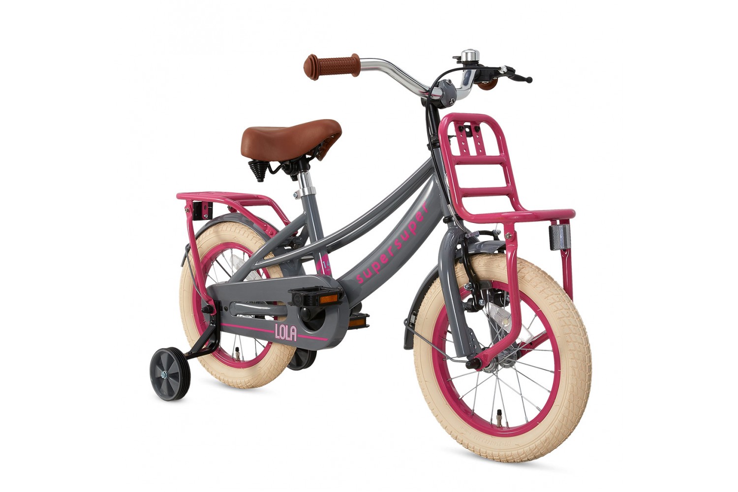 Supersuper Lola Børnecykel 14 tommer Piger Grå Lyserød Supersuper Lola Børnecykel 14 tommer Piger Grå Lyserød