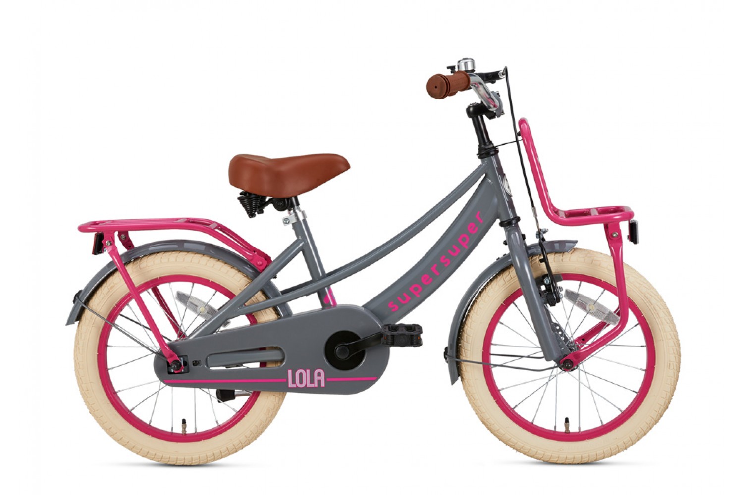 Supersuper Lola Børnecykel 16 tommer Piger Grå Lyserød Supersuper Lola Børnecykel 16 tommer Piger Grå Lyserød