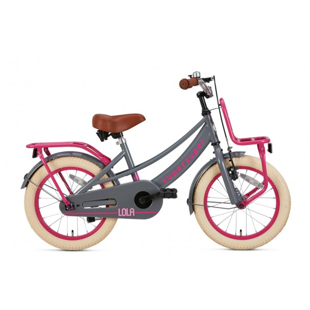 Supersuper Lola Børnecykel 16 tommer Piger Grå Lyserød