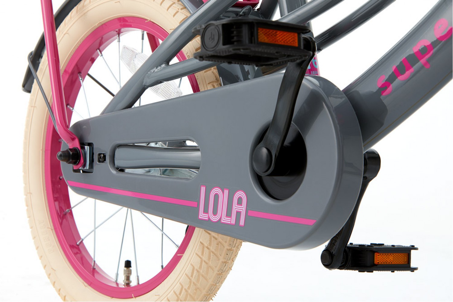 Supersuper Lola Børnecykel 16 tommer Piger Grå Lyserød Supersuper Lola Børnecykel 16 tommer Piger Grå Lyserød