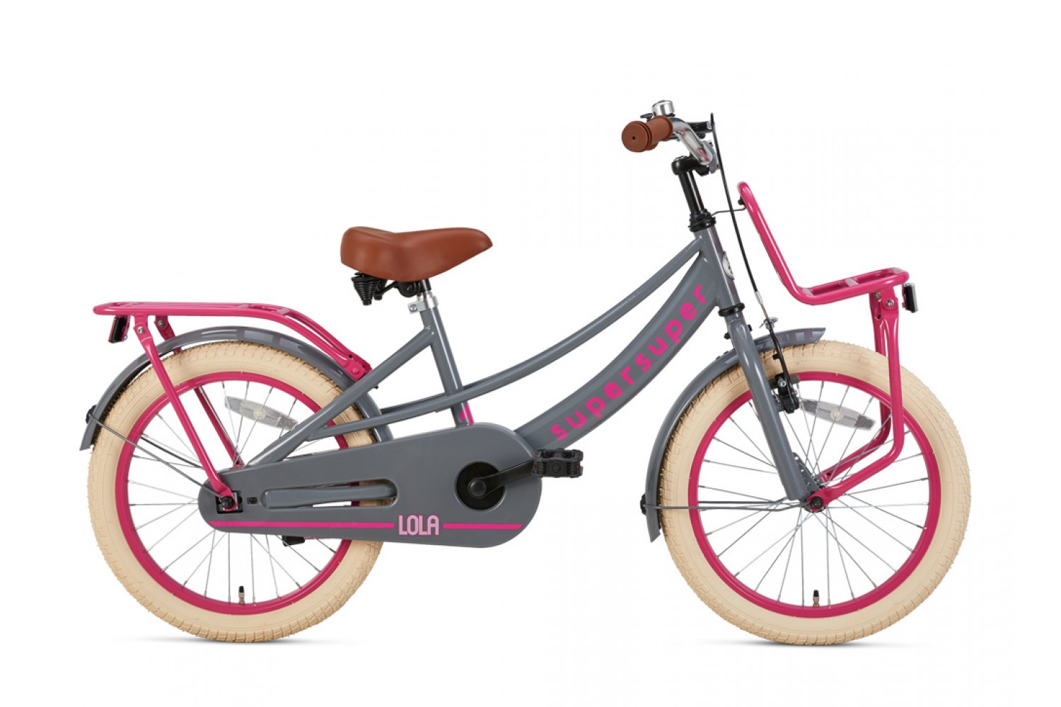 Supersuper Lola Pigecykel 18 tommer Grå Lyserød Supersuper Lola Børnecykel 18 tommer Piger Grå Lyserød