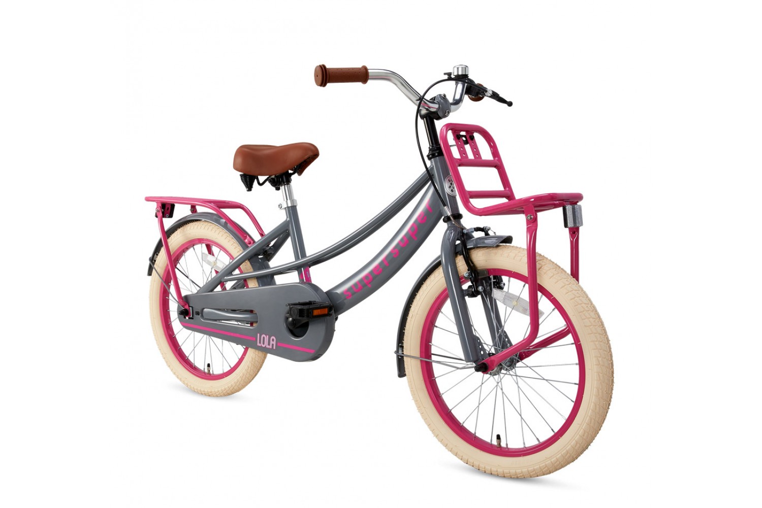 Supersuper Lola Pigecykel 18 tommer Grå Lyserød Supersuper Lola Børnecykel 18 tommer Piger Grå Lyserød